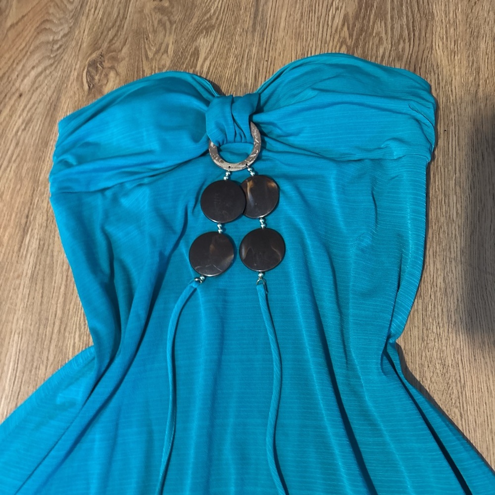 Blue Ruched Strapless Sundress for Resort Wear